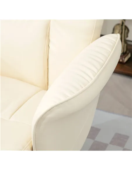 HOMCOM Swivel Recliner Chair with Footstool, PU Leather Armchair and Ottoman, Cream White 833-694V72CW