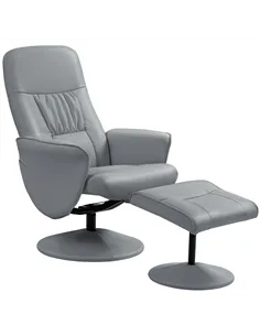 HOMCOM Swivel Recliner Chair with Footstool, PU Leather Armchair and Ottoman with High Back and Round Base for Living Room, Ligh