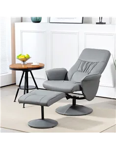 HOMCOM Swivel Recliner Chair with Footstool, PU Leather Armchair and Ottoman with High Back and Round Base for Living Room, Ligh 2