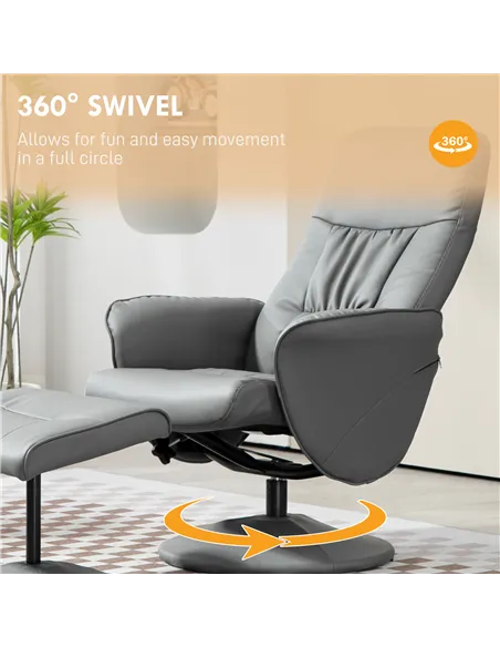 HOMCOM Swivel Recliner Chair with Footstool, PU Leather Armchair, Light Grey 833-694V72LG