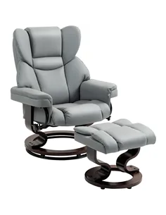 HOMCOM 360° Swivel Recliner Chair with Footstool, PU Leather Manual Recliner Armchair with Solid Wood Base, Upholstered Reclinin