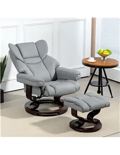 HOMCOM 360° Swivel Recliner Chair with Footstool, PU Leather Manual Recliner Armchair with Solid Wood Base, Upholstered Reclinin 2