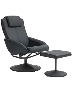 HOMCOM Faux Leather Reclining Chair and Footstool - Black