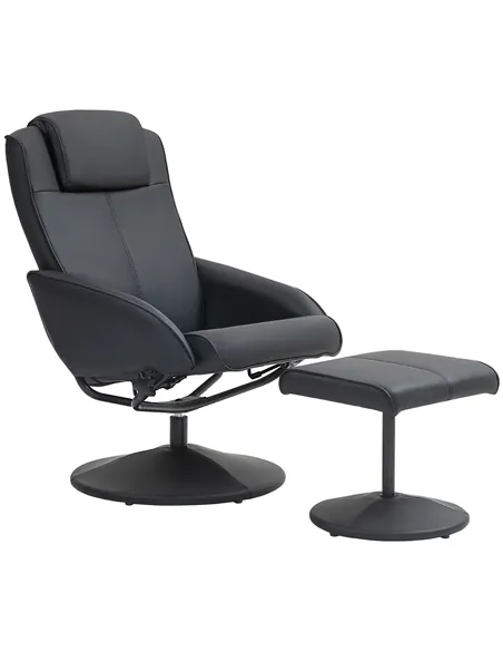 HOMCOM Faux Leather Reclining Chair and Footstool - Black