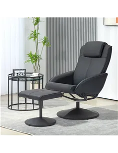 HOMCOM Faux Leather Reclining Chair and Footstool - Black 2