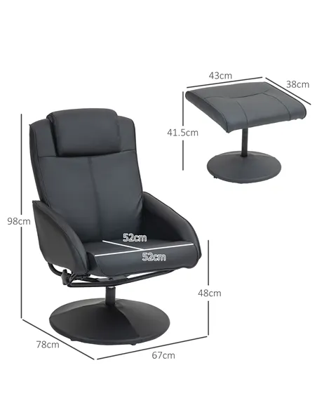 HOMCOM Faux Leather Reclining Chair and Footstool, Black 833-360V70BK