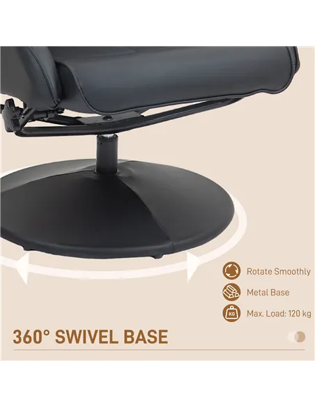 HOMCOM Faux Leather Reclining Chair and Footstool, Black 833-360V70BK