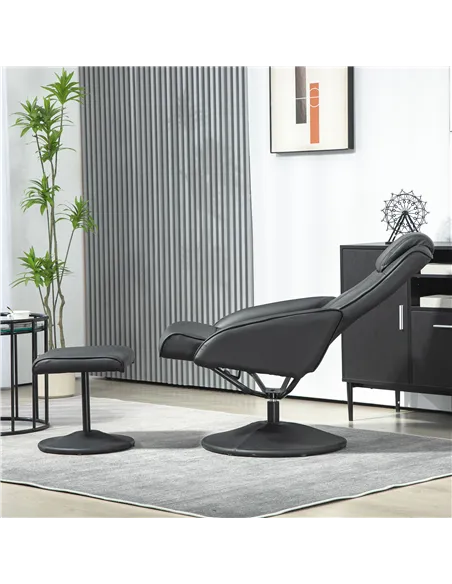 HOMCOM Faux Leather Reclining Chair and Footstool, Black 833-360V70BK