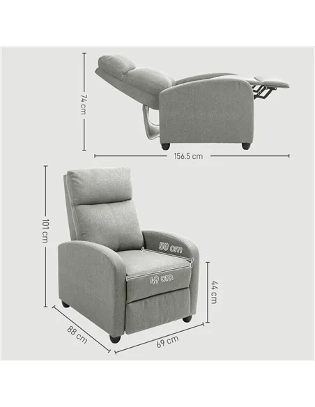 HOMCOM 135° Linen Recliner Armchair with Footrest 839-308V70LG Grey