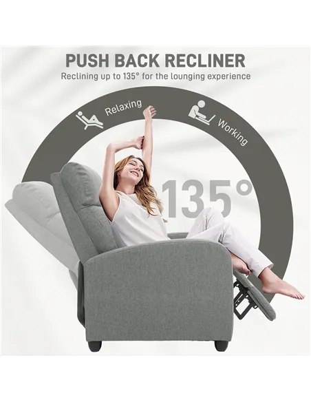 HOMCOM 135° Linen Recliner Armchair with Footrest 839-308V70LG Grey