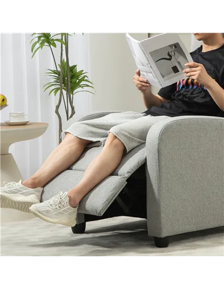 HOMCOM 135° Linen Recliner Armchair with Footrest 839-308V70LG Grey