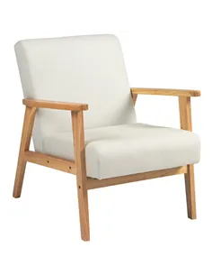 HOMCOM Fabric Accent Chair for Living Room, Arm Chair with Rubber Wood Frame and Padded Cushion, Cream White