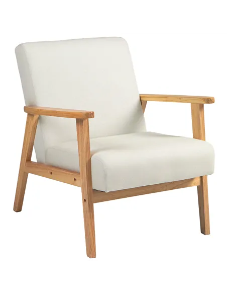 HOMCOM Fabric Accent Chair for Living Room, Arm Chair with Rubber Wood Frame and Padded Cushion, Cream White