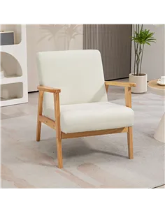 HOMCOM Fabric Accent Chair for Living Room, Arm Chair with Rubber Wood Frame and Padded Cushion, Cream White 2