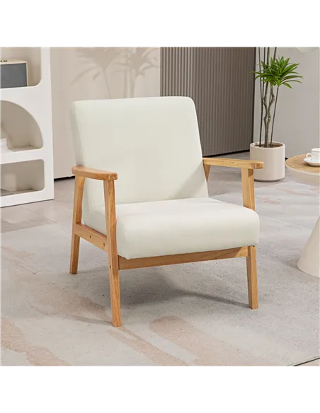 HOMCOM Fabric Accent Chair for Living Room, Arm Chair, Cream White 835-288V71CW