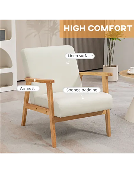 HOMCOM Fabric Accent Chair for Living Room, Arm Chair, Cream White 835-288V71CW