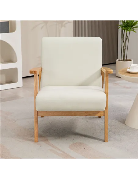 HOMCOM Fabric Accent Chair for Living Room, Arm Chair, Cream White 835-288V71CW