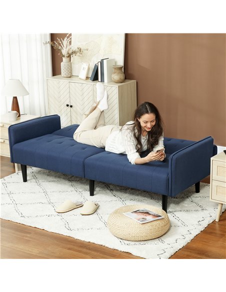 HOMCOM Three-Seater Sofa Bed, with Cupholders - Dark Blue