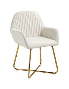 HOMCOM Modern Arm Chair Upholstered Accent Chair with Metal Base for Living Room Cream White