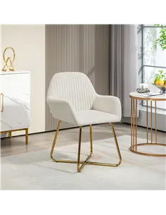 HOMCOM Modern Arm Chair Upholstered Accent Chair with Metal Base for Living Room Cream White 2