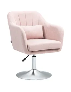 HOMCOM Swivel Linen Fabric Accent Chair for Living Room Contemporary Vanity Armchair with Adjustable Height Thick Cushion Lumbar