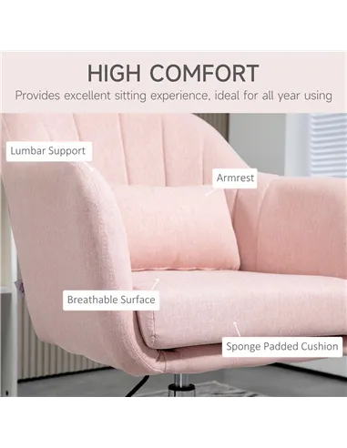 HOMCOM Arm Chairs, Accent Chair, Contemporary Vanity Armchair Pink 833-757V71PK