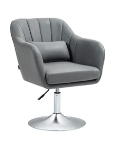 HOMCOM Swivel Microfibre Accent Chair for Living Room Contemporary Vanity Armchair with Adjustable Height Thick Cushion Lumbar S