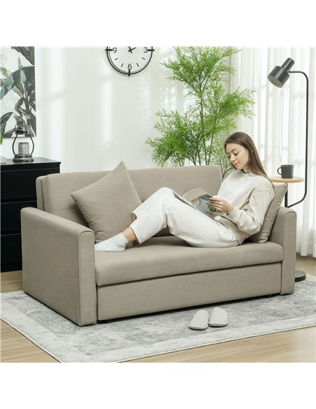 HOMCOM 2 Seater Sofa Bed, Convertible Bed Settee, Modern Velvet Loveseat Sofa Couch with 2 Cushions, Hidden Storage for Living R