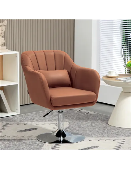 HOMCOM Swivel Accent Chair for Living Room Contemporary Vanity Armchair, Brown 833-757V73BN