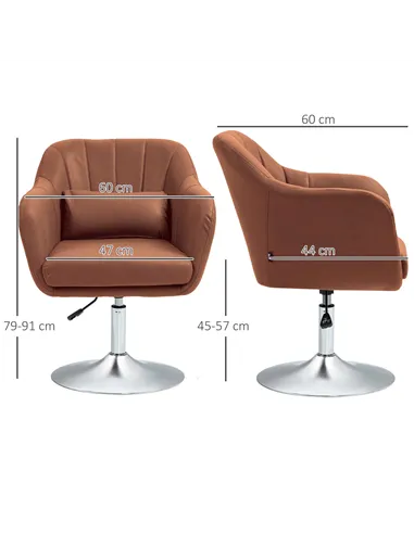 HOMCOM Swivel Accent Chair for Living Room Contemporary Vanity Armchair, Brown 833-757V73BN