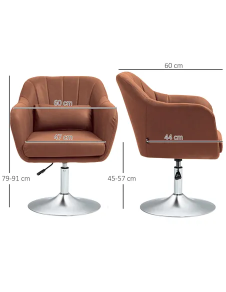 HOMCOM Swivel Accent Chair for Living Room Contemporary Vanity Armchair, Brown 833-757V73BN