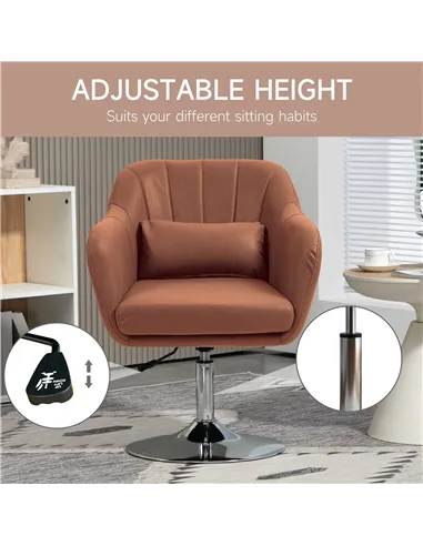 HOMCOM Swivel Accent Chair for Living Room Contemporary Vanity Armchair, Brown 833-757V73BN