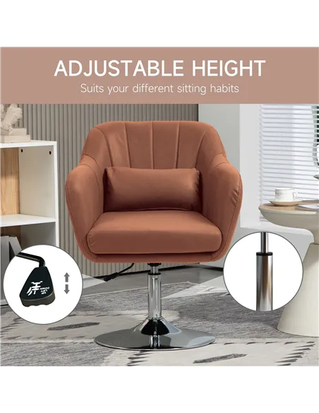 HOMCOM Swivel Accent Chair for Living Room Contemporary Vanity Armchair, Brown 833-757V73BN