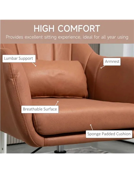 HOMCOM Swivel Accent Chair for Living Room Contemporary Vanity Armchair, Brown 833-757V73BN