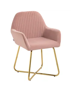 HOMCOM Modern Arm Chair Upholstered Accent Chair with Metal Base for Living Room Pink