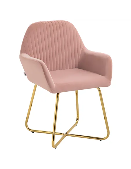 HOMCOM Modern Arm Chair Upholstered Accent Chair with Metal Base for Living Room Pink