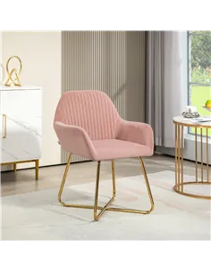 HOMCOM Modern Arm Chair Upholstered Accent Chair with Metal Base for Living Room Pink 2