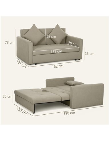 HOMCOM 2 Seater Sofa Bed, Convertible Bed Settee, Modern Velvet Loveseat Sofa Couch with 2 Cushions, Hidden Storage for Living R