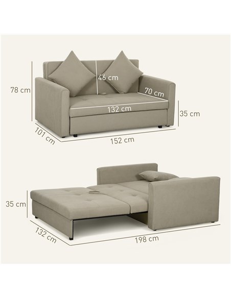 HOMCOM 2 Seater Sofa Bed, Convertible Bed Settee, Modern Velvet Loveseat Sofa Couch with 2 Cushions, Hidden Storage for Living R