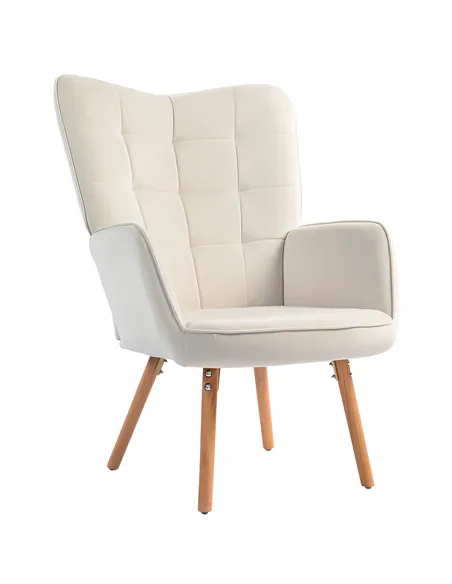 HOMCOM Modern Accent Chair, Upholstered Tufted Wingback Armchair with Seat Padding, Velvet Leisure Lounge Bedroom Chair with Woo
