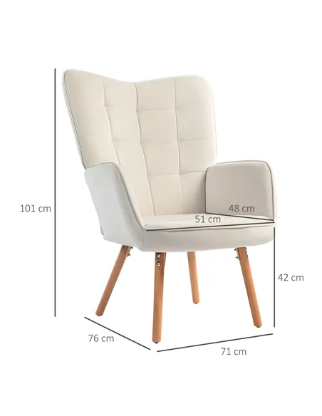 HOMCOM Modern Accent Chair Velvet-Touch Tufted Wingback Armchair, Cream White 839-132V70CW