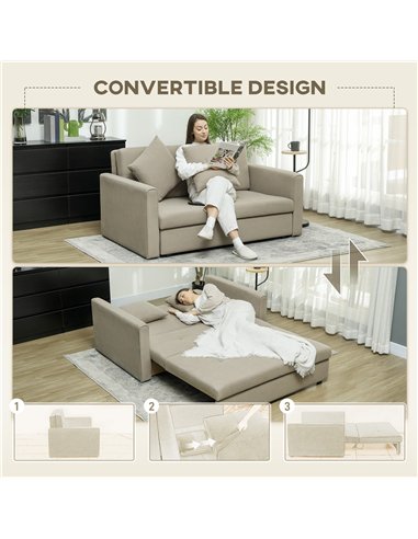 HOMCOM 2 Seater Sofa Bed, Convertible Bed Settee, Modern Velvet Loveseat Sofa Couch with 2 Cushions, Hidden Storage for Living R