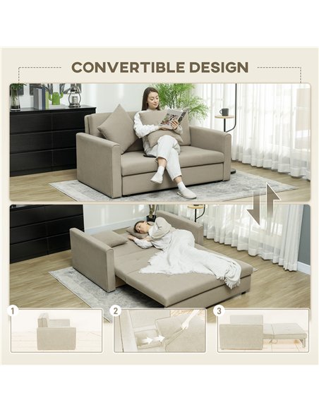 HOMCOM 2 Seater Sofa Bed, Convertible Bed Settee, Modern Velvet Loveseat Sofa Couch with 2 Cushions, Hidden Storage for Living R