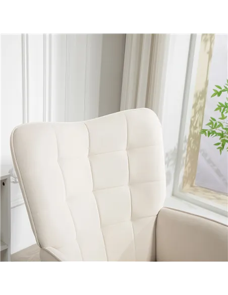 HOMCOM Modern Accent Chair Velvet-Touch Tufted Wingback Armchair, Cream White 839-132V70CW