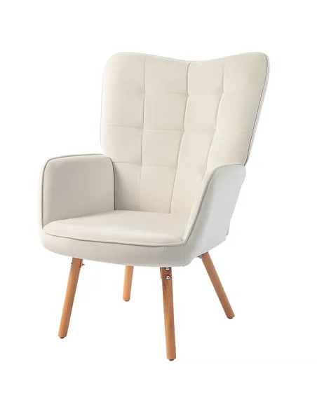 HOMCOM Modern Accent Chair Velvet-Touch Tufted Wingback Armchair, Cream White 839-132V70CW