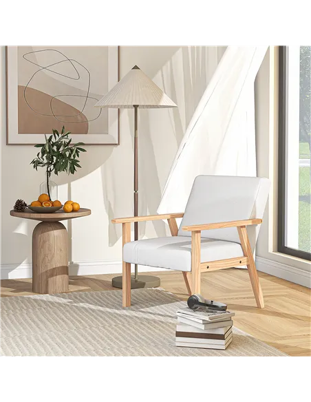Accent Chair HOMCOM Occasional Chairs Wood Frame, Cream White 835-233V70CW