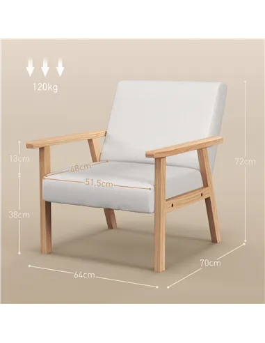 Accent Chair HOMCOM Occasional Chairs Wood Frame, Cream White 835-233V70CW