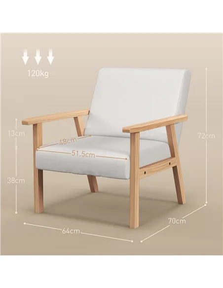 Accent Chair HOMCOM Occasional Chairs Wood Frame, Cream White 835-233V70CW