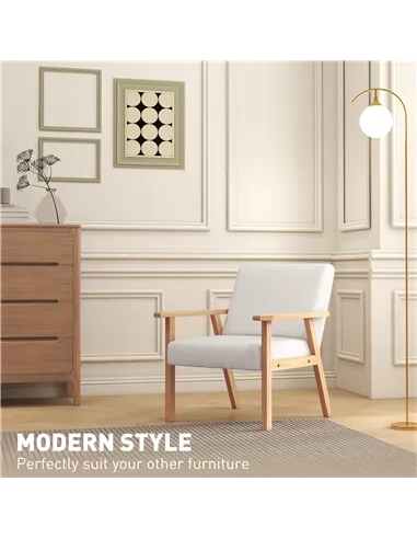 Accent Chair HOMCOM Occasional Chairs Wood Frame, Cream White 835-233V70CW
