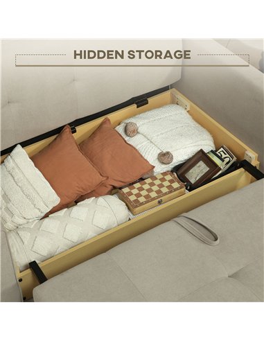 HOMCOM 2 Seater Sofa Bed, Convertible Bed Settee, Modern Velvet Loveseat Sofa Couch with 2 Cushions, Hidden Storage for Living R